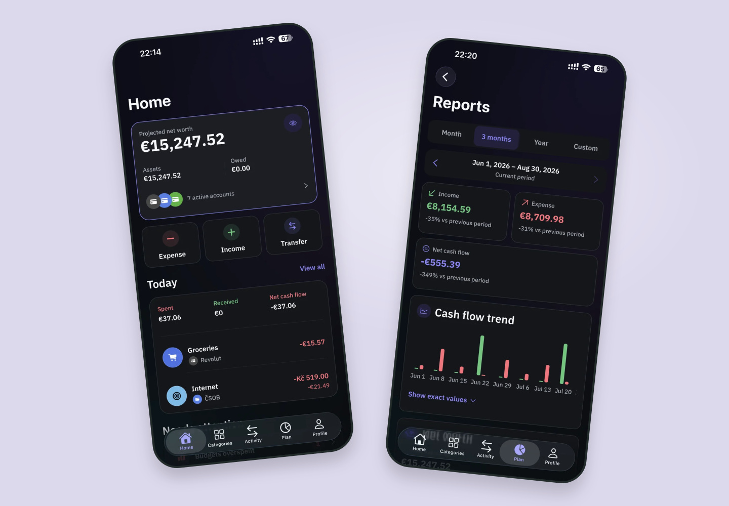 Finerva: two real application screens — A clearer picture of your money
