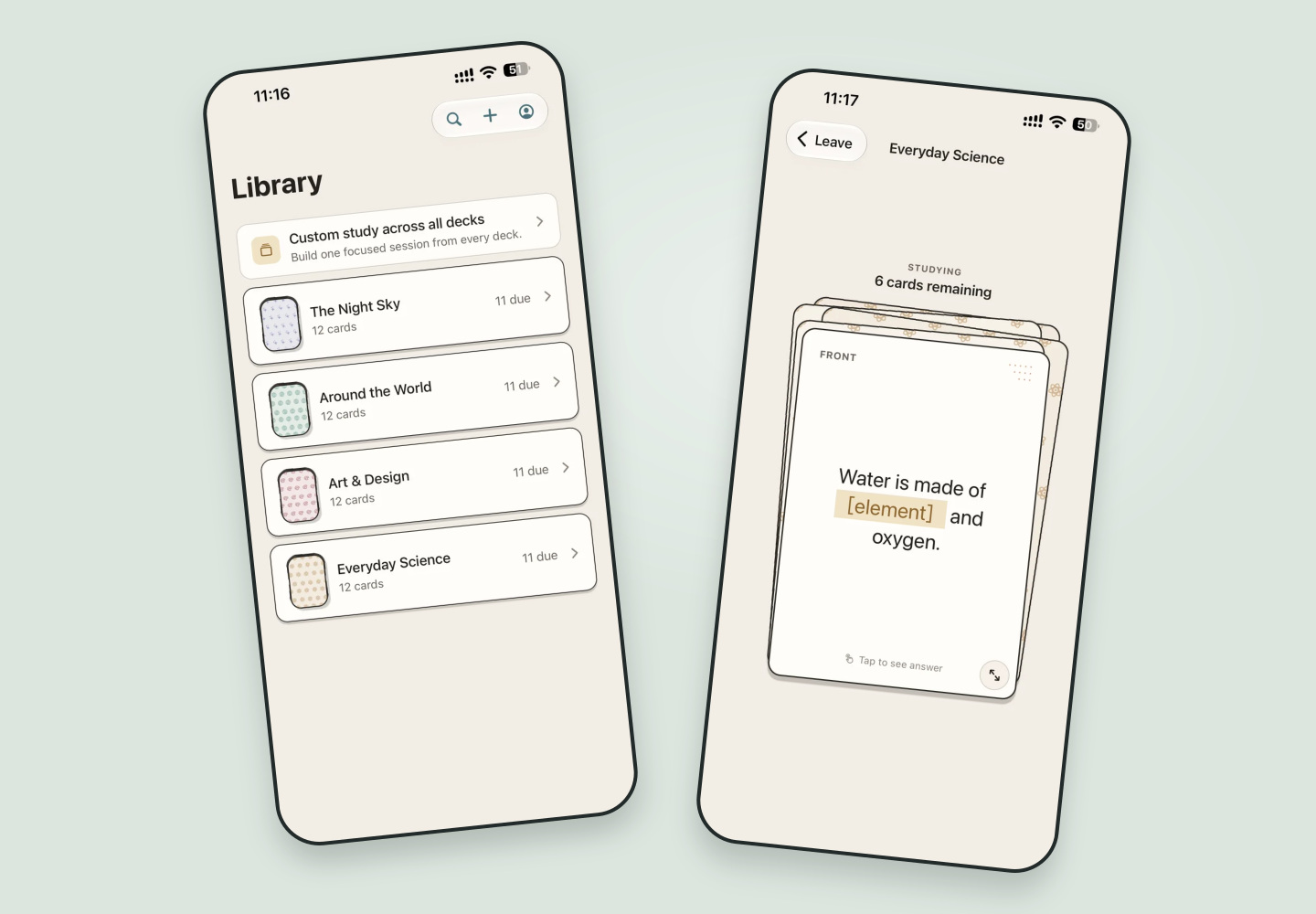 Remnesa: two real application screens — Learning, made personal