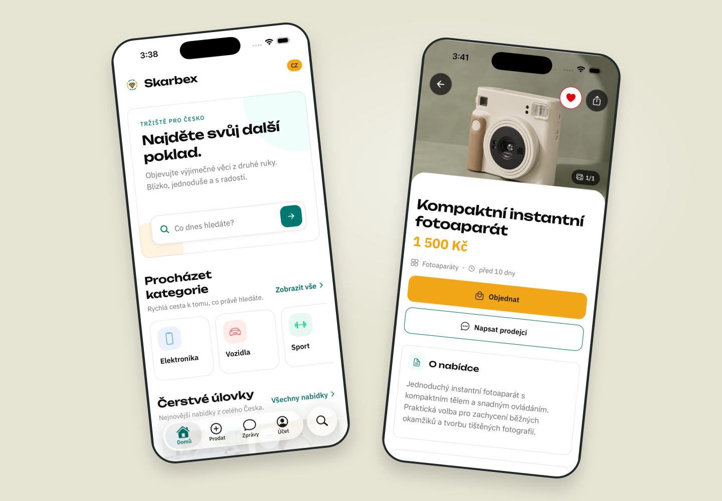 Skarbex: two real application screens — Good things find a new home